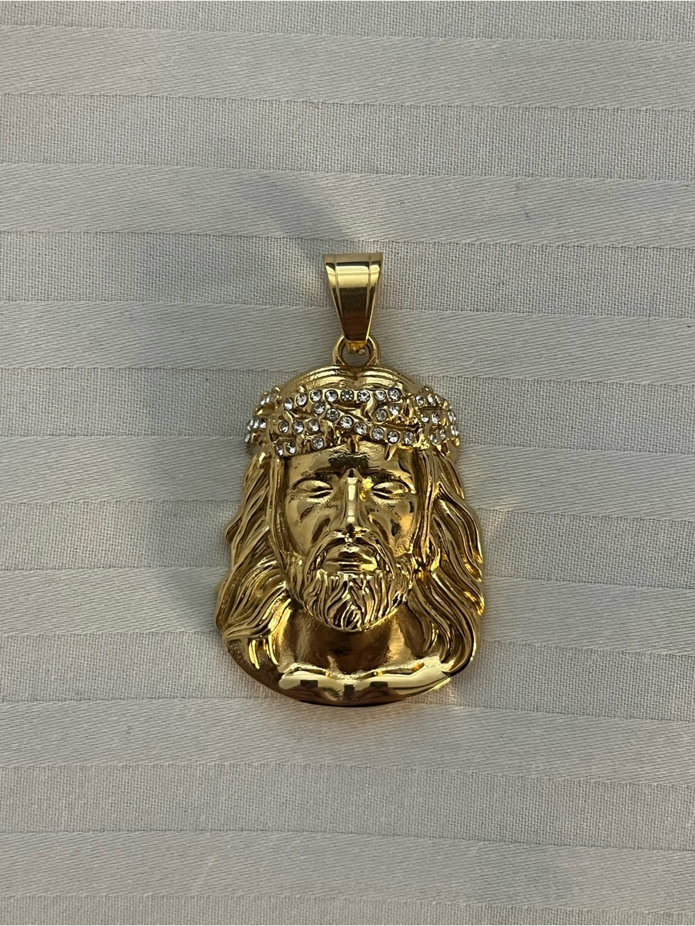 14K Gold Mens Jesus Head Pendant Stainless Steel Iced Out Simulated Diamonds Lux